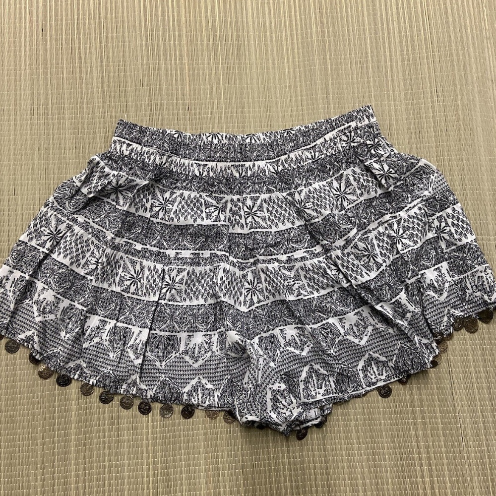 EUC Millau Swing Shorts Embelished black white print boho festival S